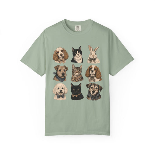 Dapper Pets Portrait Collection T-Shirt – Dogs, Cats & Bunny in Bow Ties & Bandanas