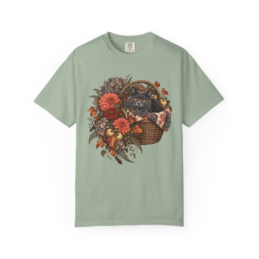 Grey Cat Autumn Floral T-Shirt – Vintage Cottagecore Cat Lover Tee