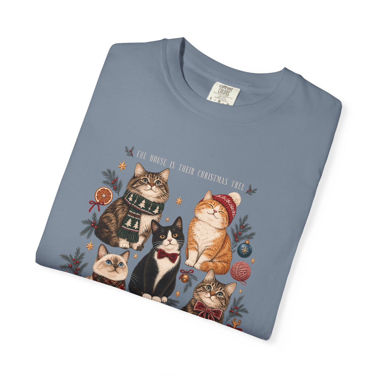 The House Is Their Christmas Tree T-Shirt – Multi-Cat Christmas Tee