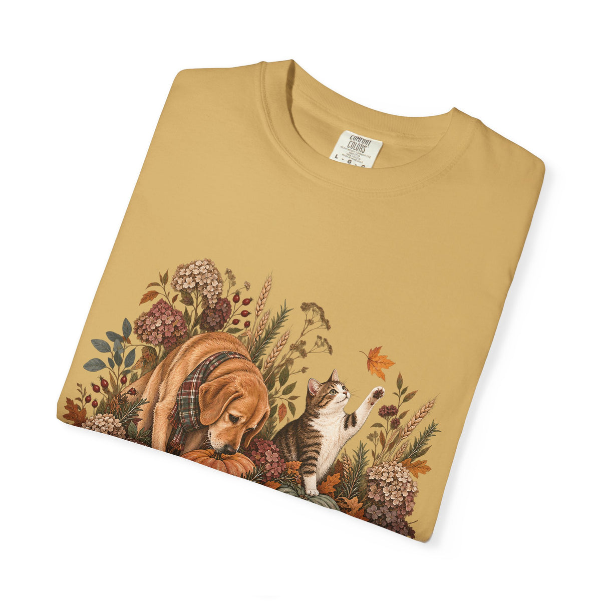 Autumn Dog & Cat T-Shirt – Botanical Fall Pet Lover Tee