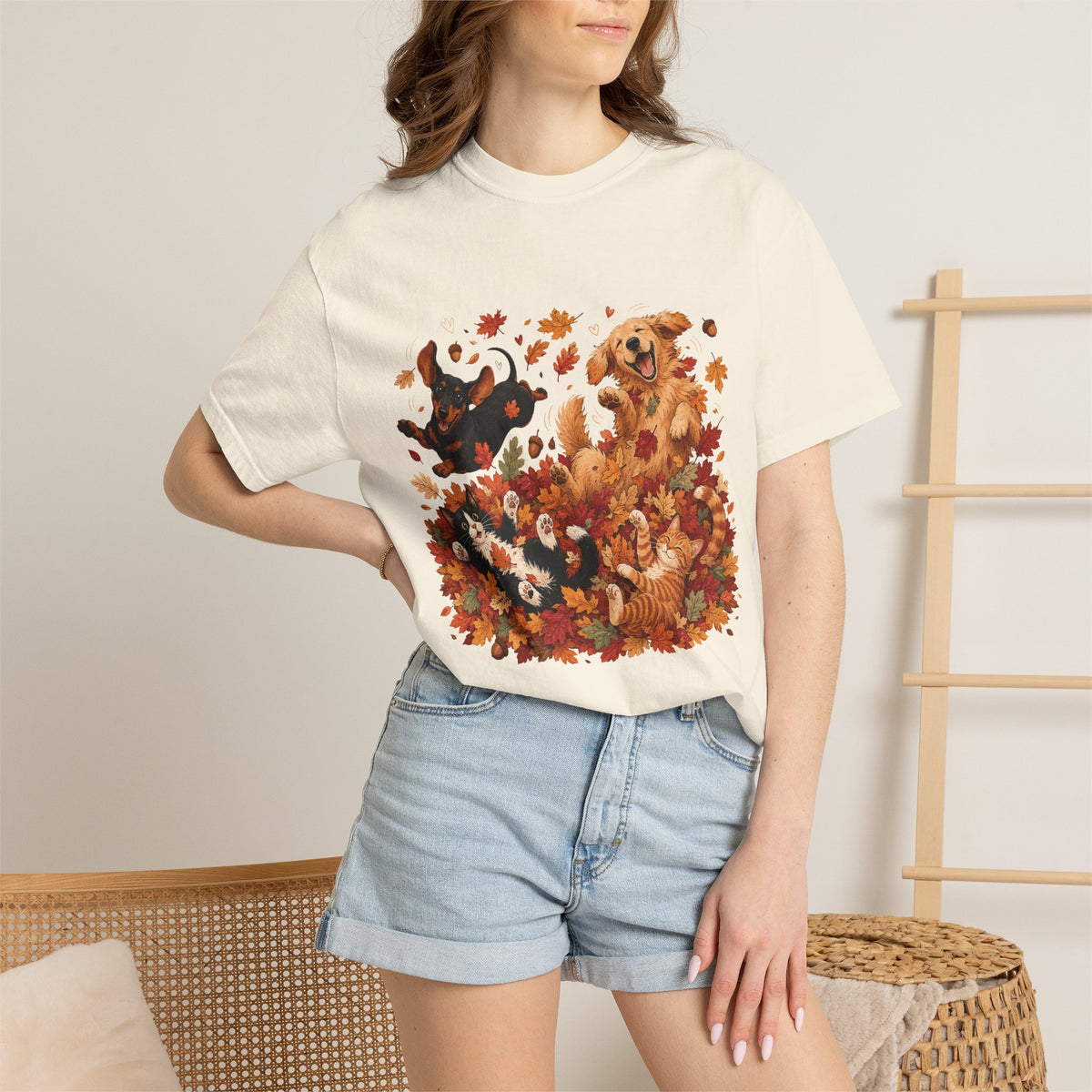 Autumn Leaves Dog & Cat T-Shirt – Cute Fall Pet Lover Graphic Tee