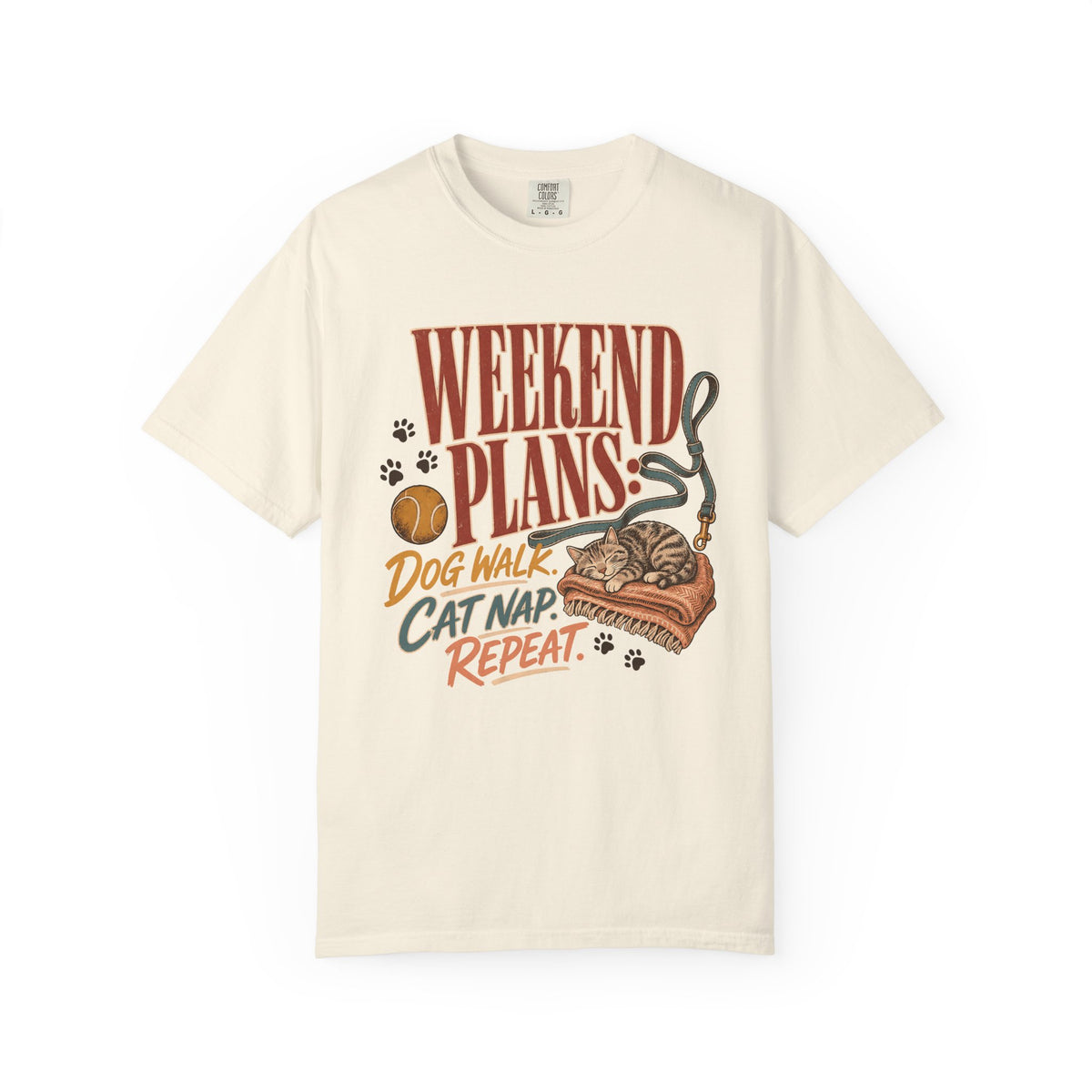 Weekend Plans Dog Walk Cat Nap Repeat T-Shirt – Funny Pet Parent Tee