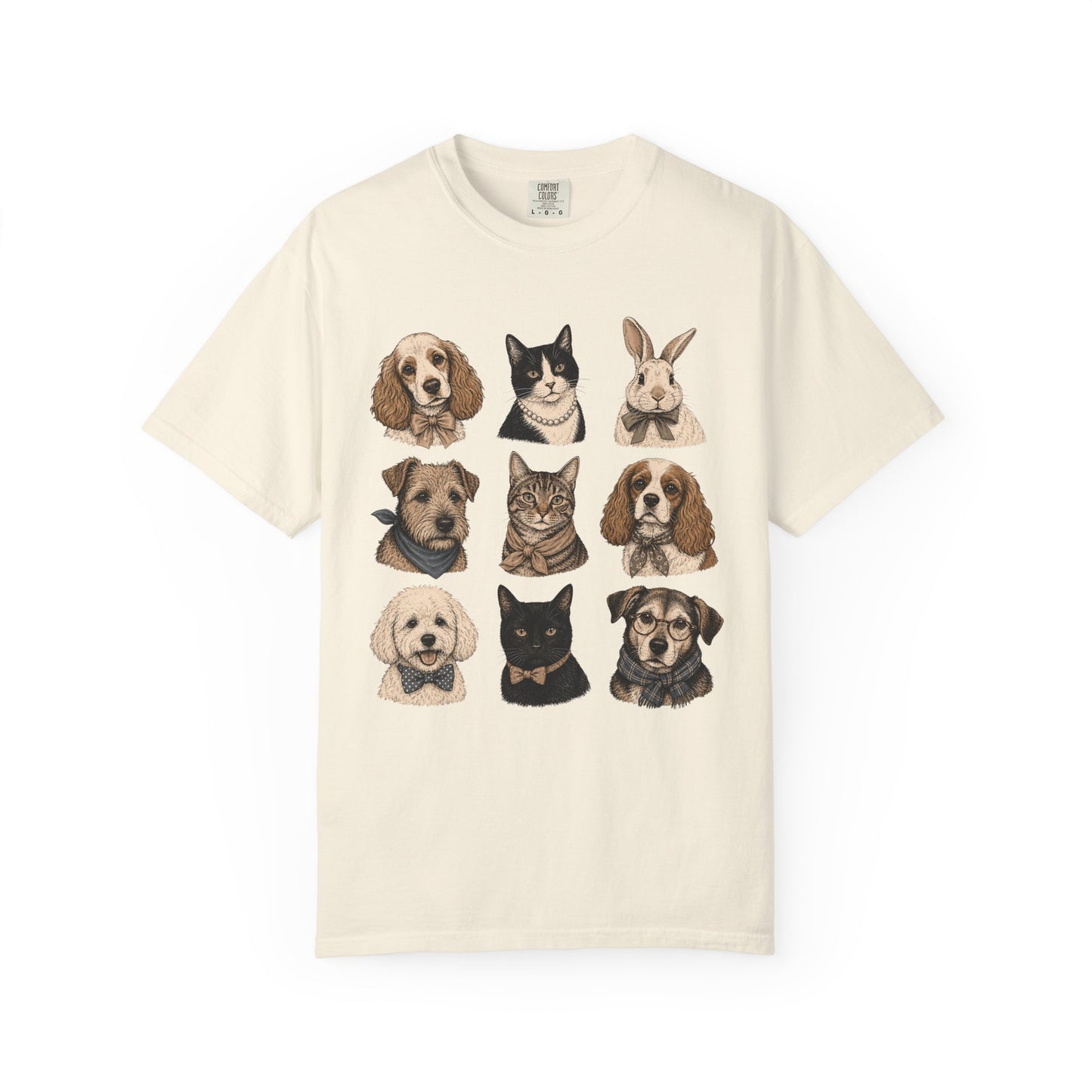 Dapper Pets Portrait Collection T-Shirt – Dogs, Cats & Bunny in Bow Ties & Bandanas