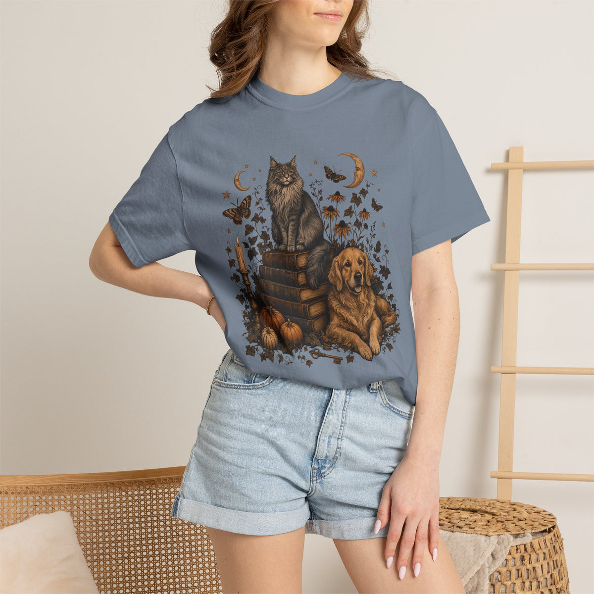 Cozy Autumn Dog & Cat T-Shirt – Dark Academia Pet Lover Tee