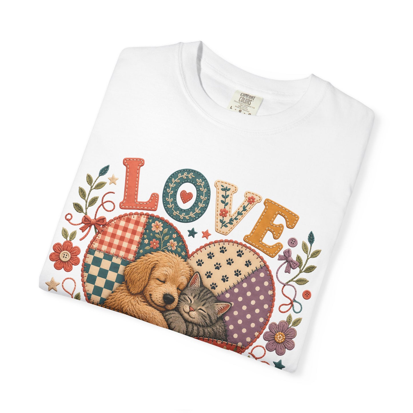 Love Lives Here — Cute Pet Lover T-Shirt - Embroidery Effecrt Print