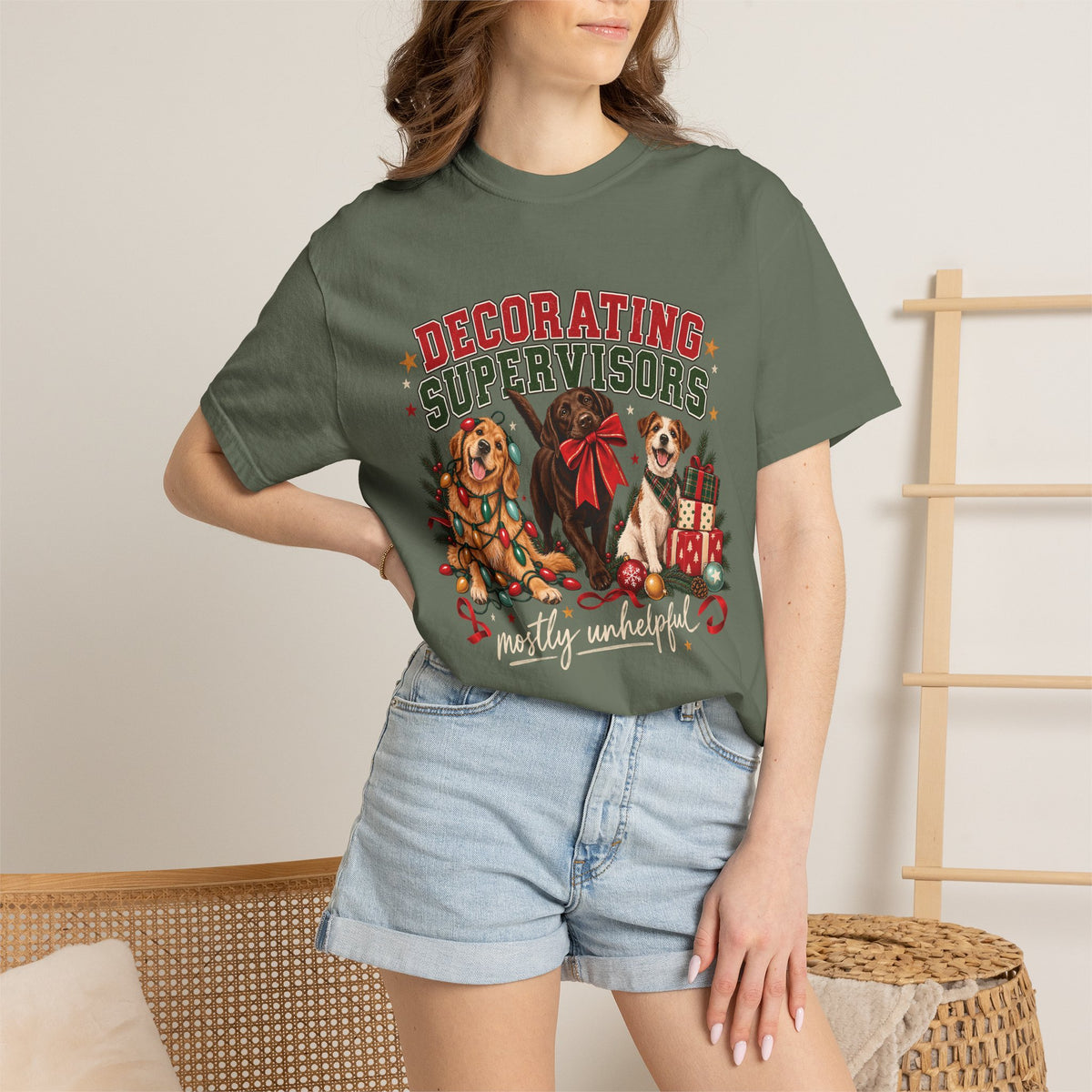 Decorating Supervisors Mostly Unhelpful T-Shirt – Funny Christmas Dog Tee
