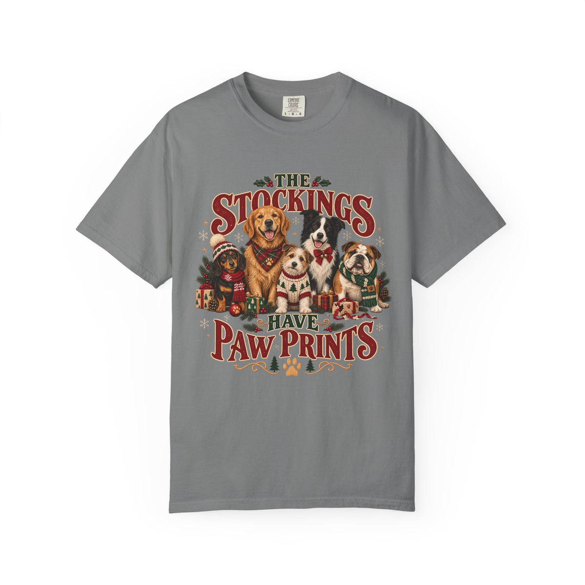 The Stockings Have Paw Prints T-Shirt – Christmas Dog Lover Tee