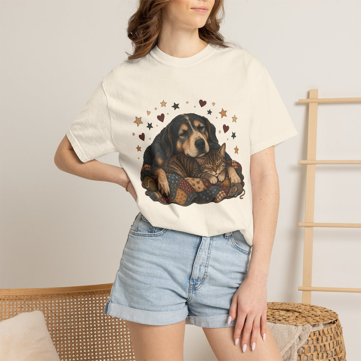 Sleeping Dog and Cat Cuddle T-Shirt – Cozy Pet Best Friends Tee