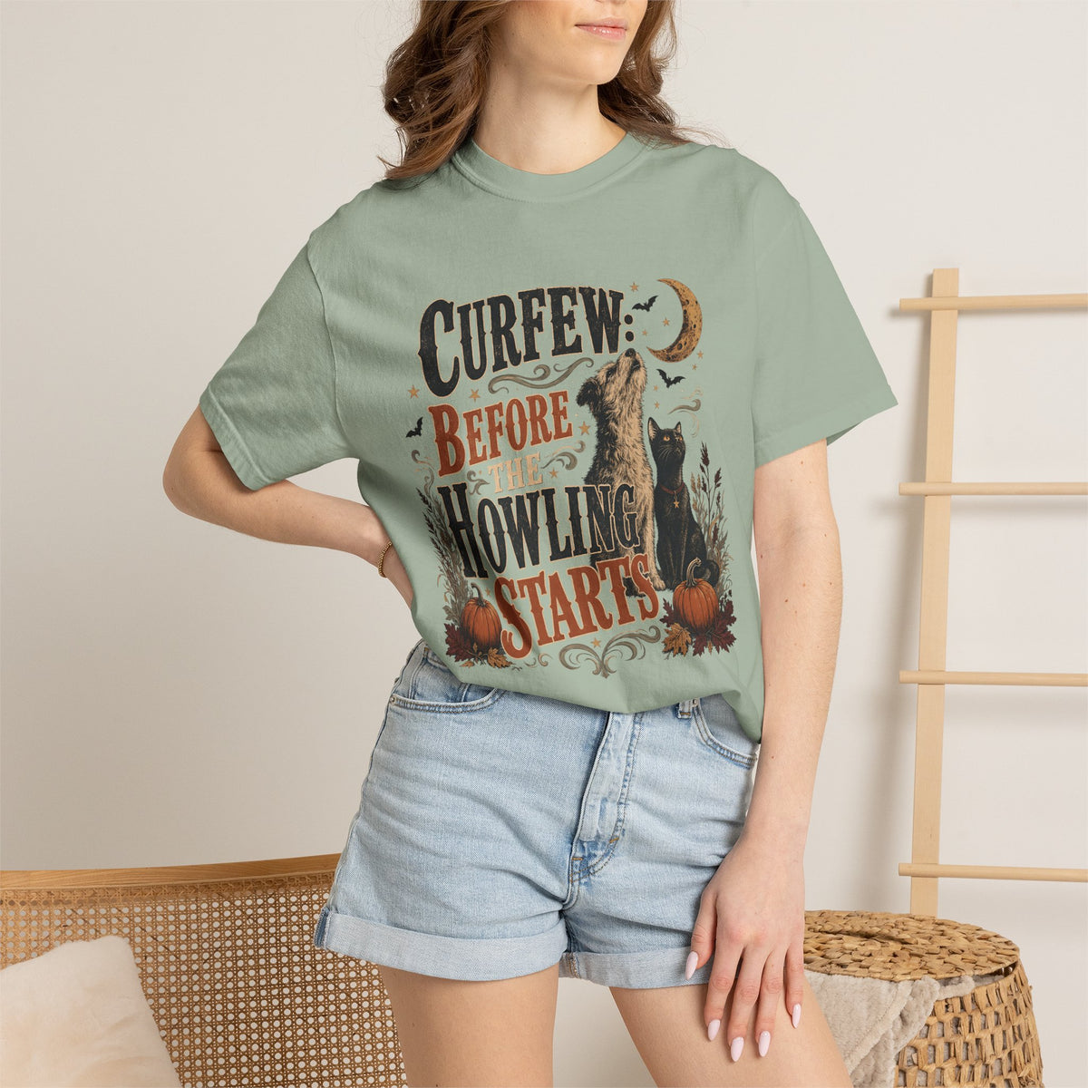 Curfew Before The Howling Starts T-Shirt – Funny Halloween Dog & Cat Tee