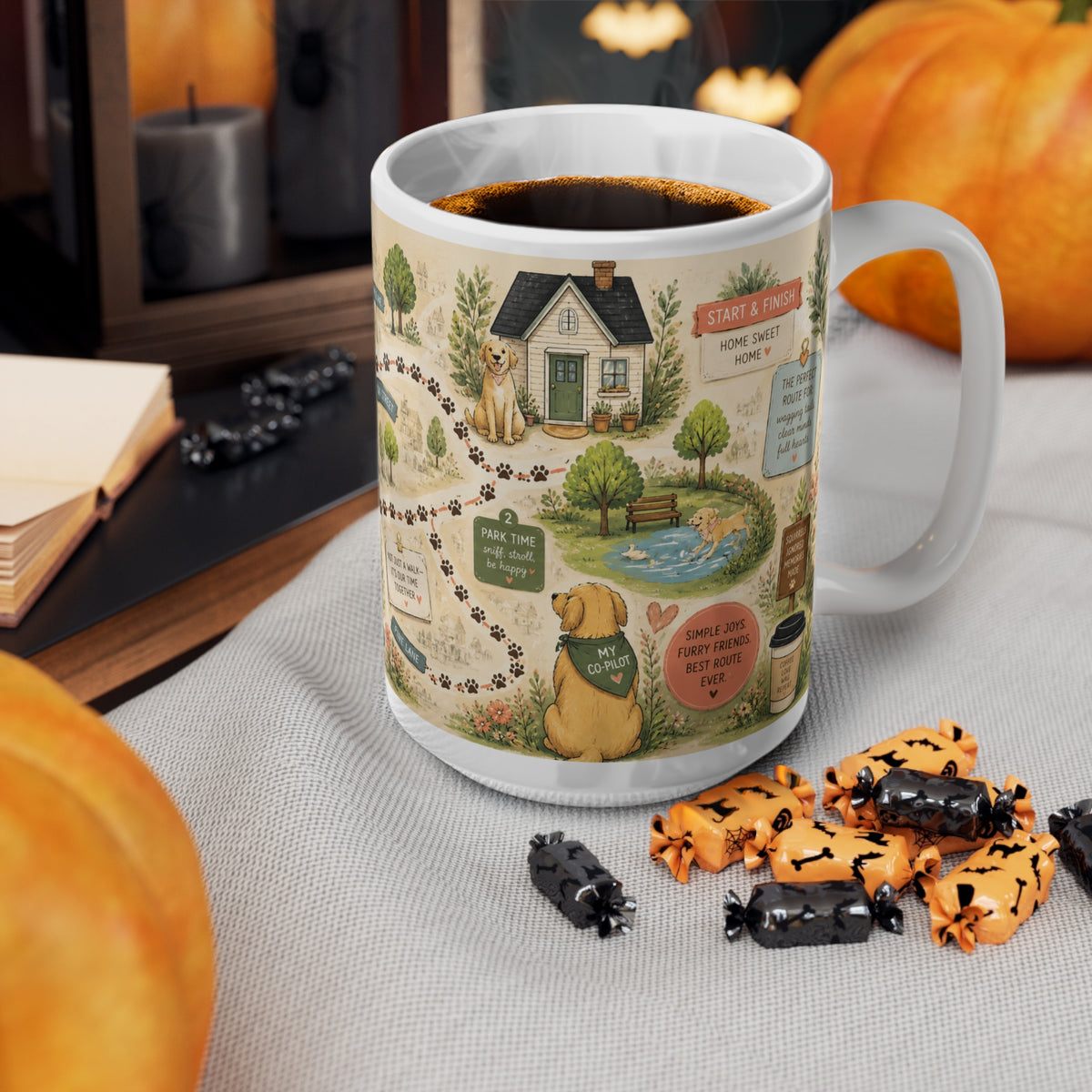 Dog Mom Coffee Route Mug — Cute Illustrated Map Coffee Cup (15oz Mug)