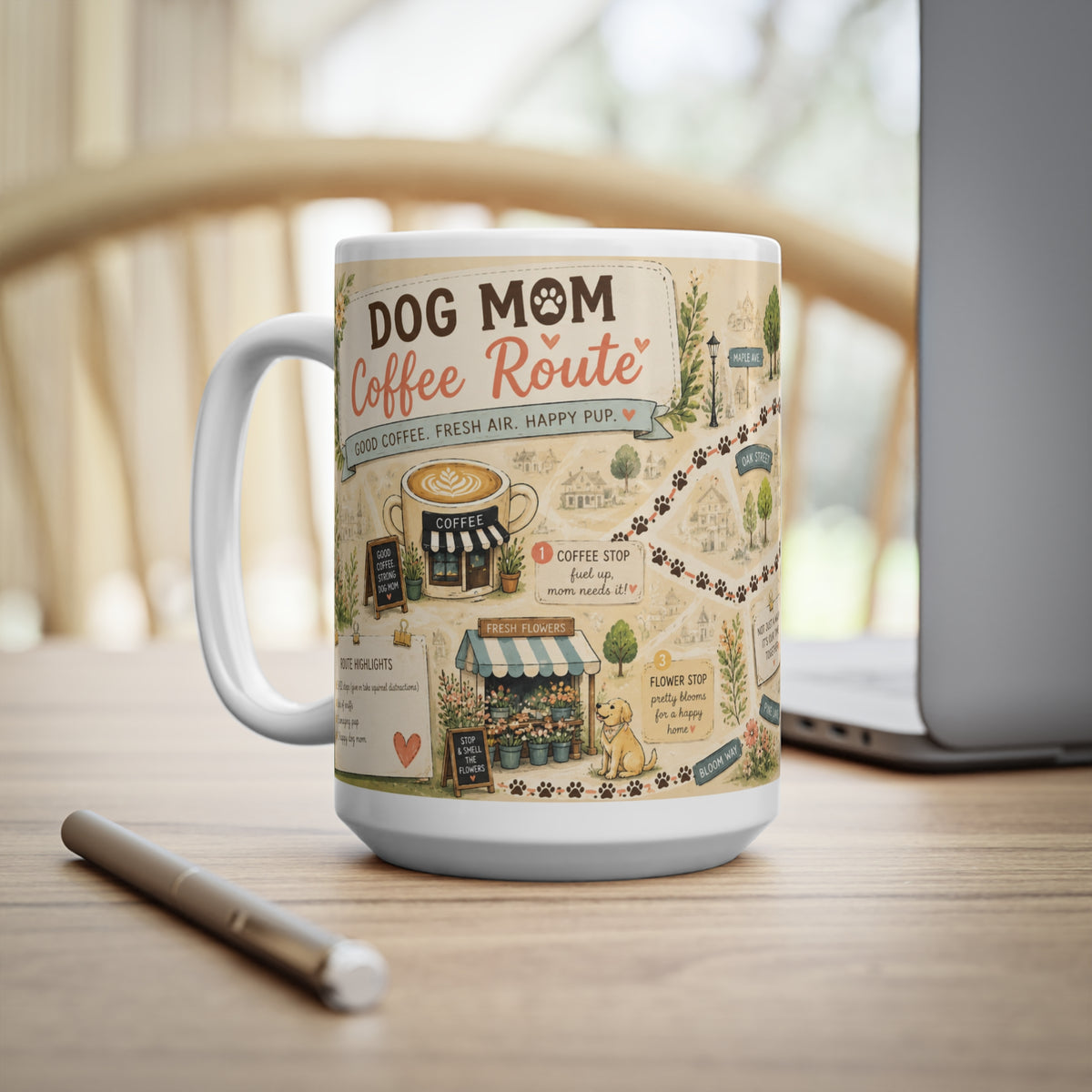 Dog Mom Coffee Route Mug — Cute Illustrated Map Coffee Cup (15oz Mug)