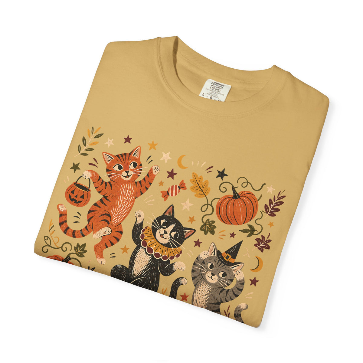 Halloween Cats T-Shirt – Cute Dancing Cats & Pumpkins Fall Cat Lover Tee