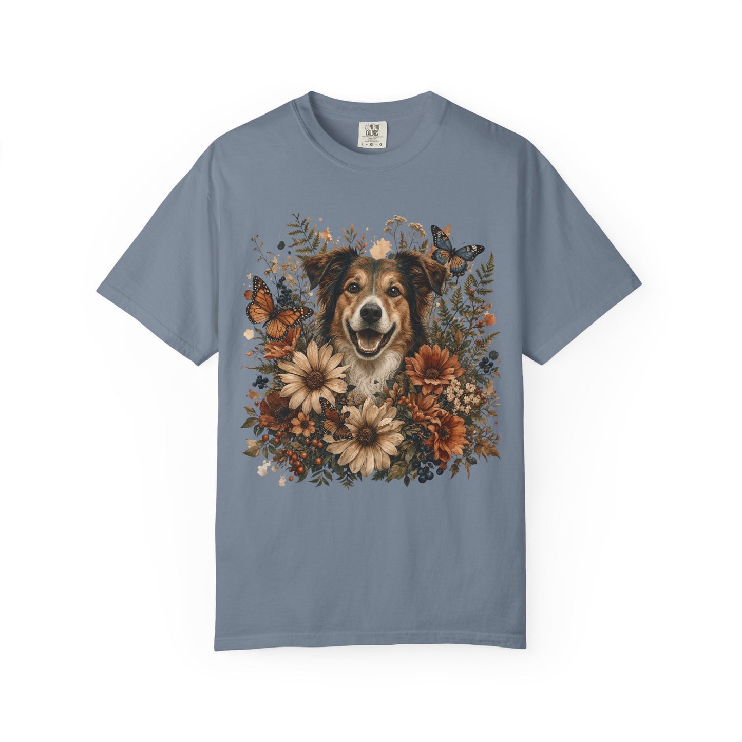 Floral Rescue Dog Portrait  — Cute Pet Lover T-Shirt