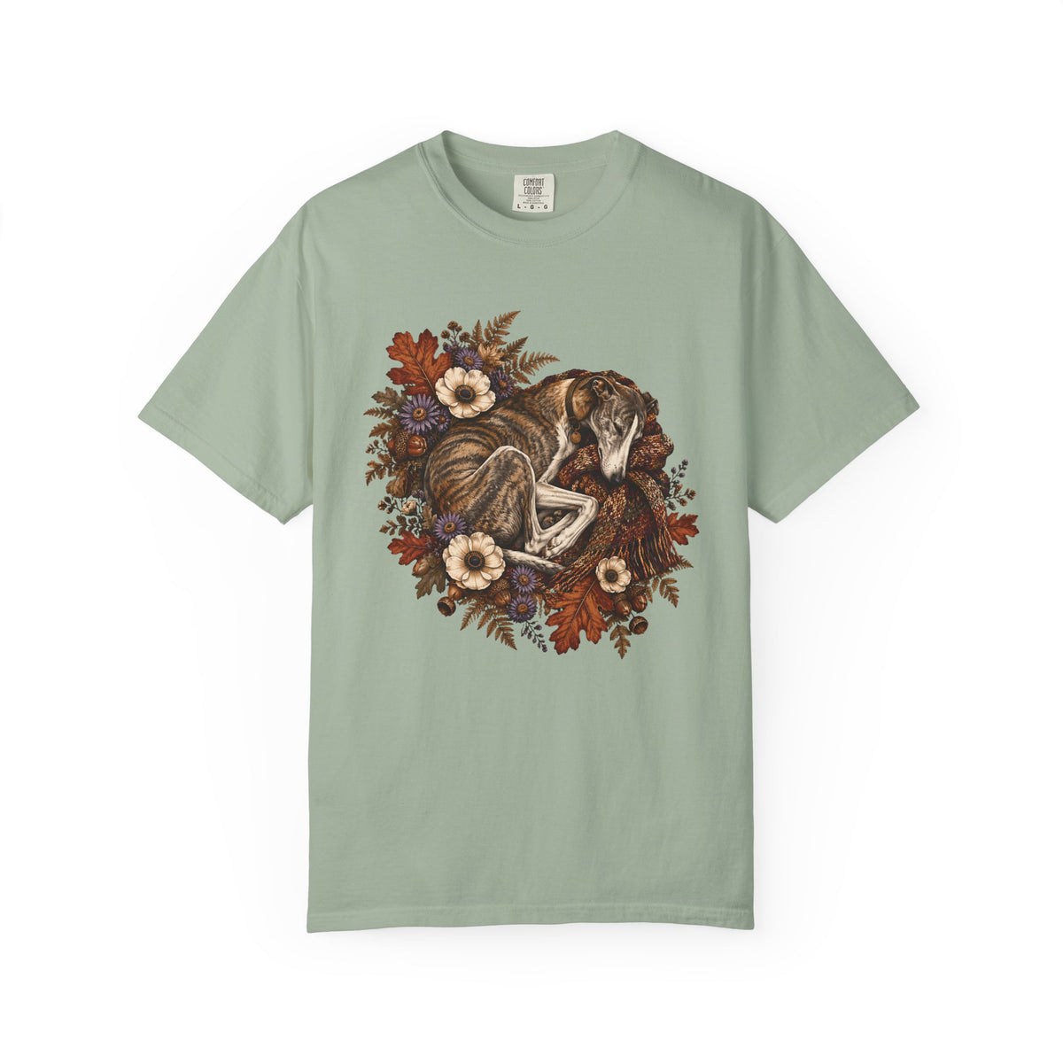 Sleeping Brindle Whippet Grey Hound T-Shirt – Vintage Autumn Sighthound Floral Tee