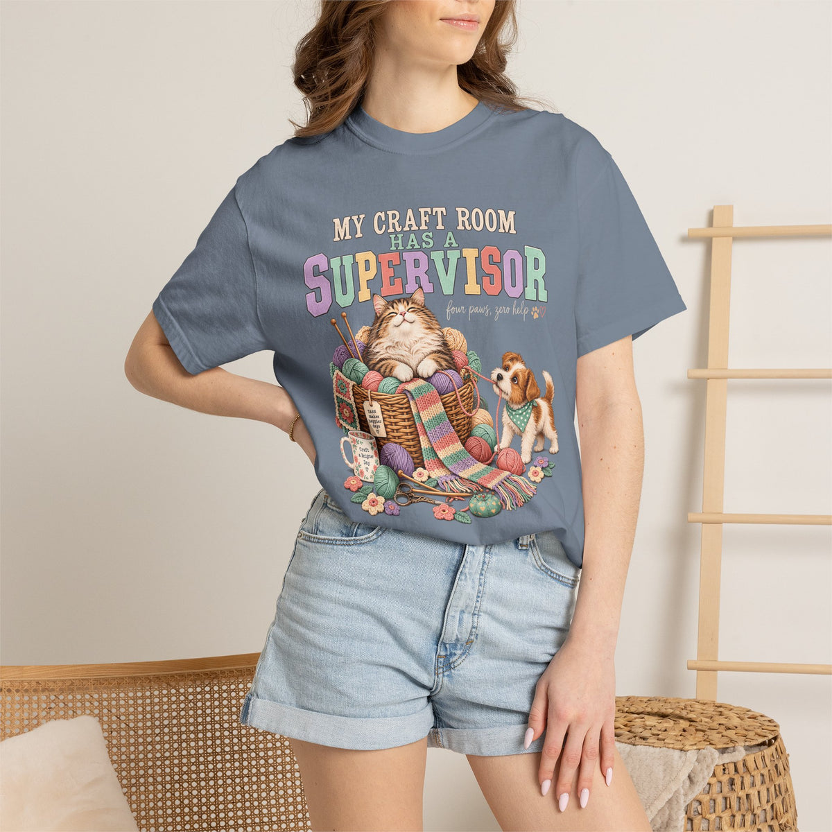 My Craft Room Has a Supervisor T-Shirt – Funny Cat & Dog Crafting Tee