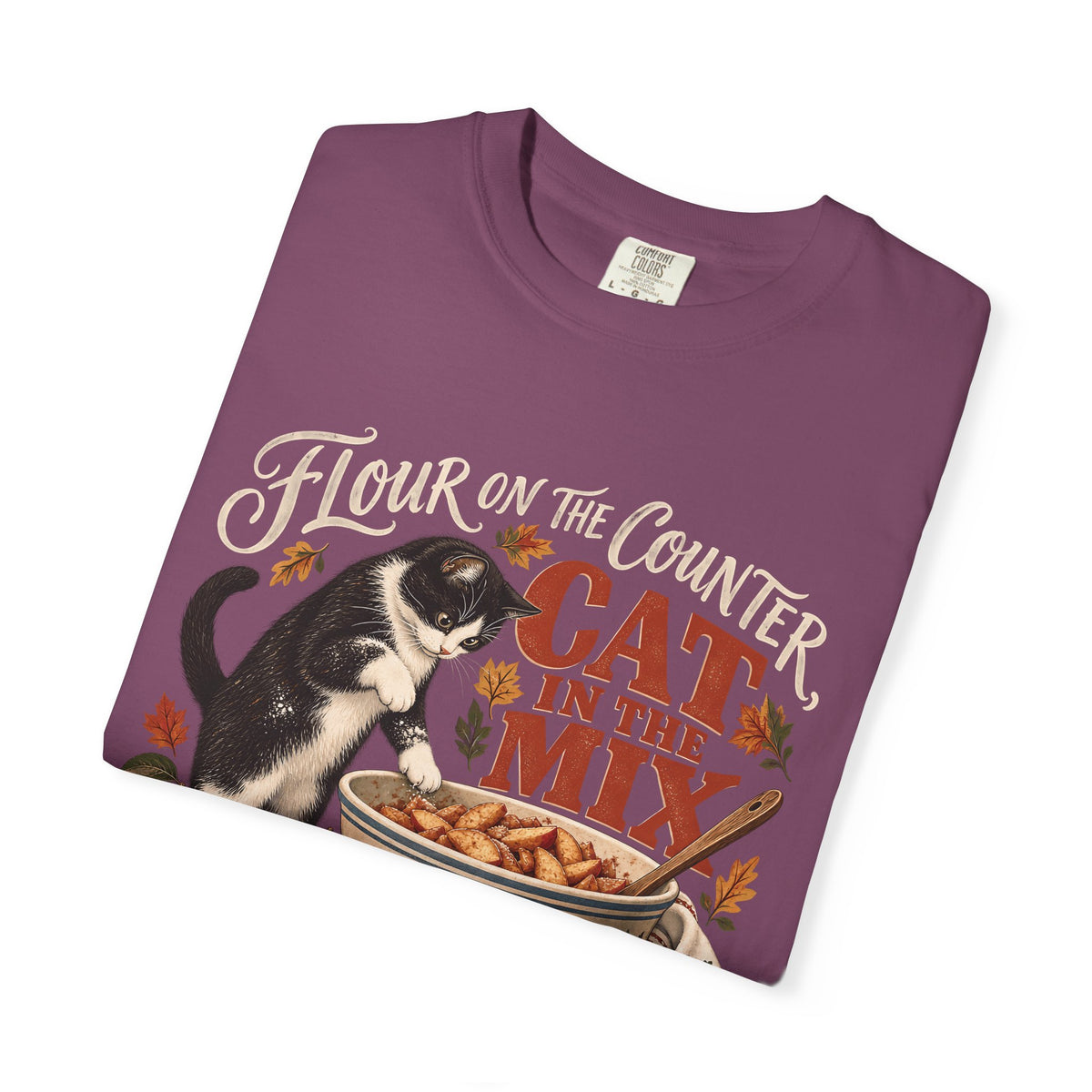 Flour on the Counter Cat in the Mix T-Shirt – Funny Baking Cat Tee