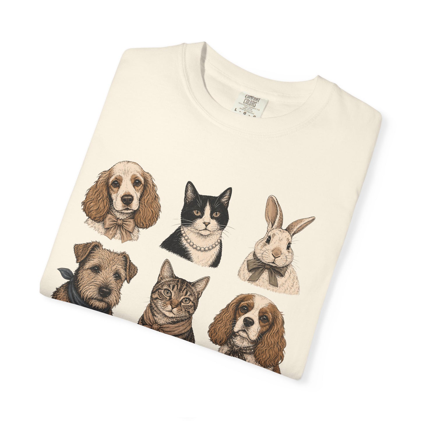 Dapper Pets Portrait Collection T-Shirt – Dogs, Cats & Bunny in Bow Ties & Bandanas