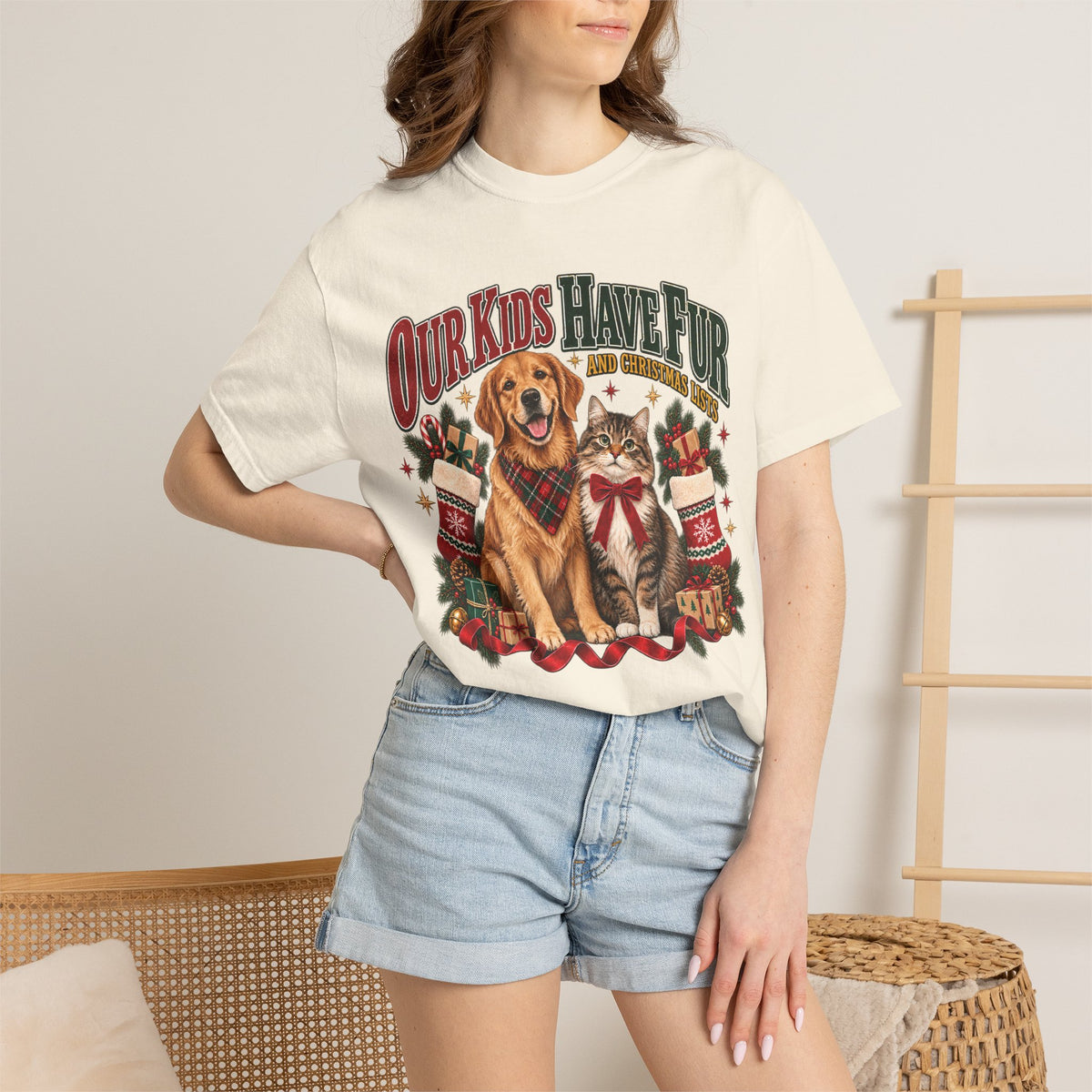 Our Kids Have Fur and Christmas Lists T-Shirt – Funny Pet Parent Christmas Tee