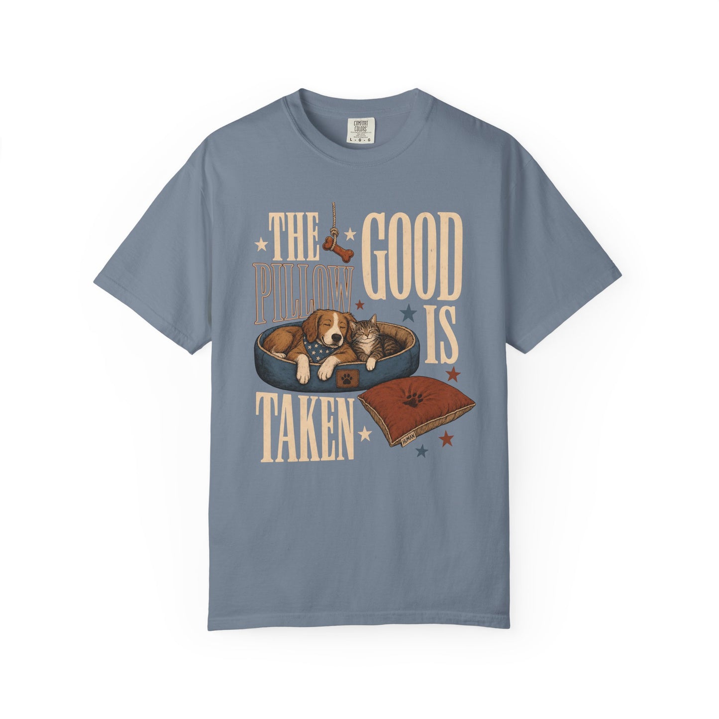 "The Good Pillow Is Taken" Funny Sleeping Dog & Cat T-Shirt