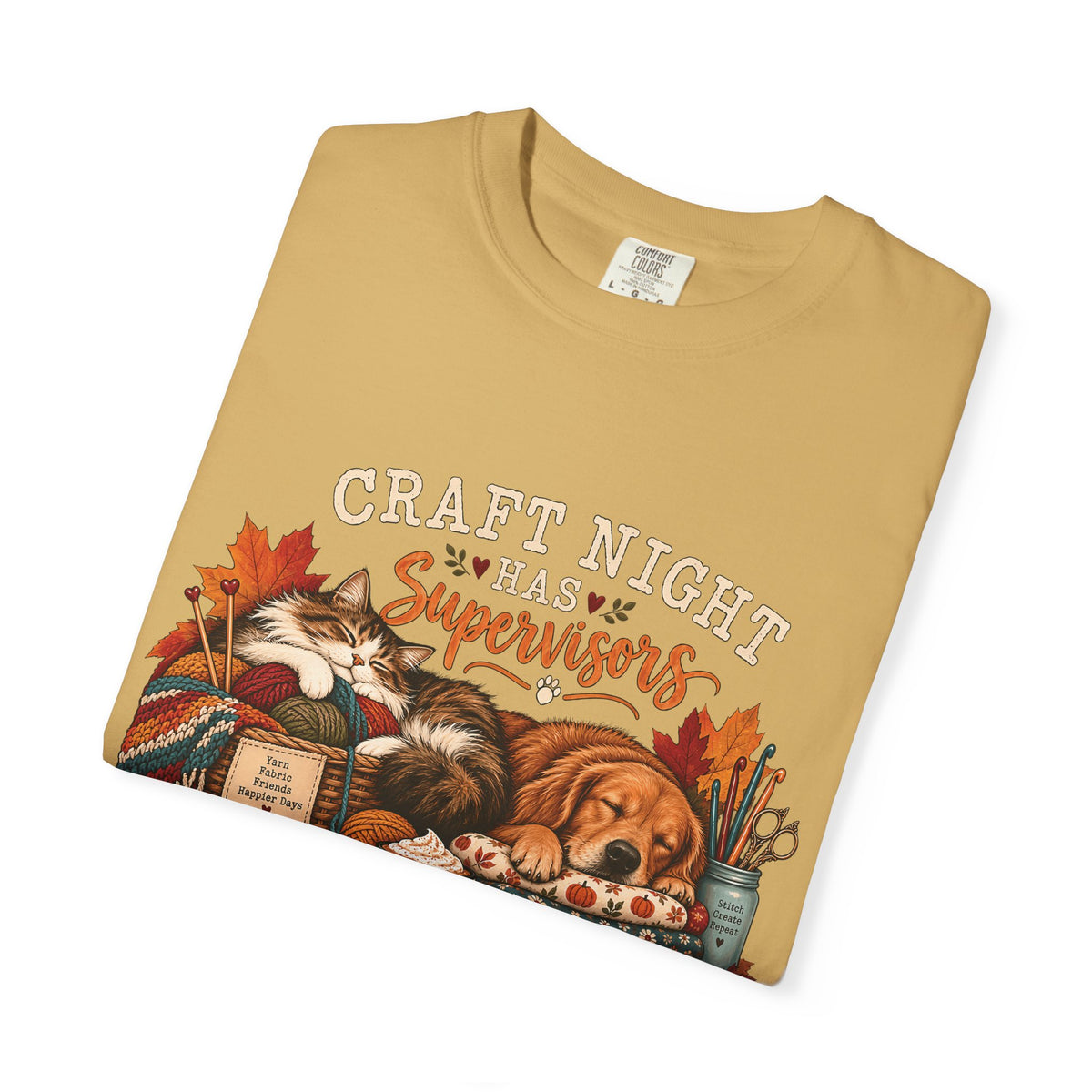 Craft Night Has Supervisors T-Shirt – Funny Dog & Cat Crafter Tee