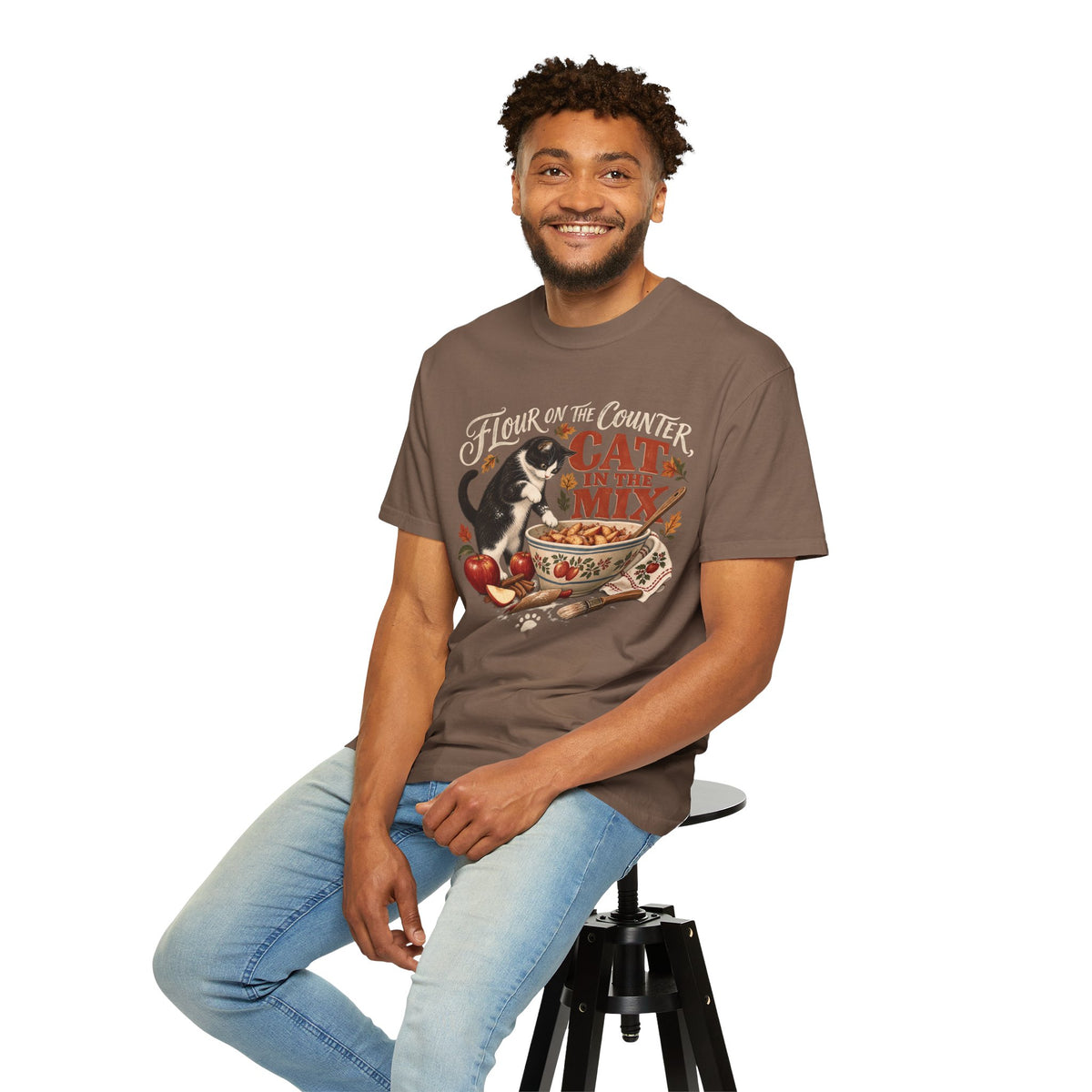 Flour on the Counter Cat in the Mix T-Shirt – Funny Baking Cat Tee