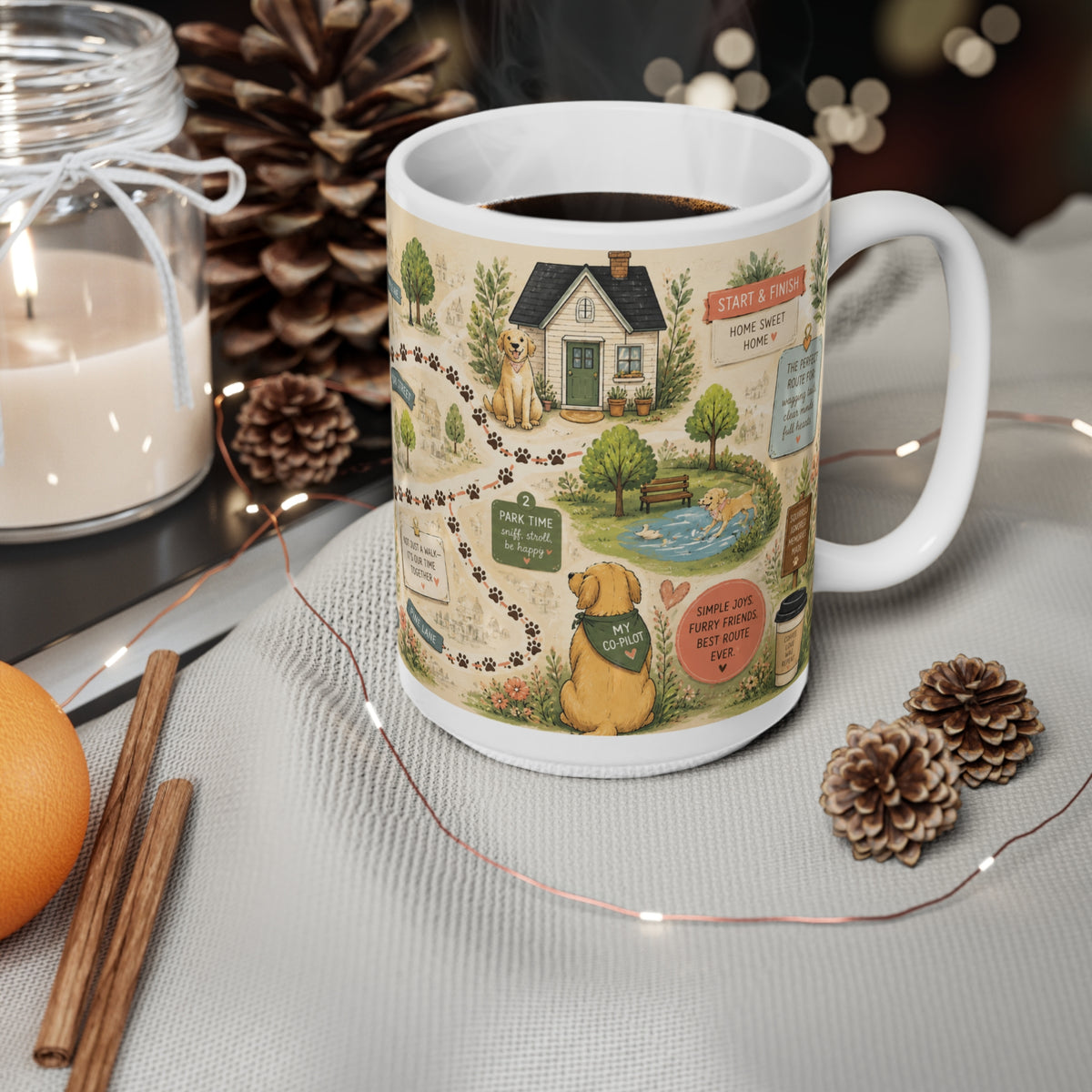 Dog Mom Coffee Route Mug — Cute Illustrated Map Coffee Cup (15oz Mug)