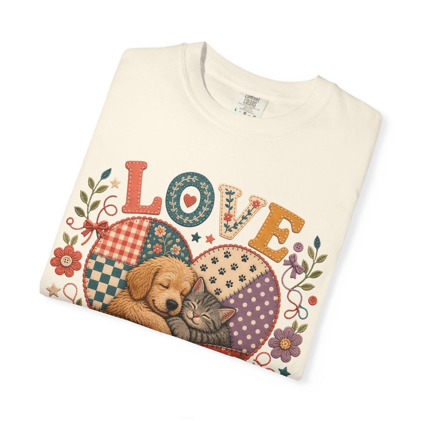 Love Lives Here — Cute Pet Lover T-Shirt - Embroidery Effecrt Print