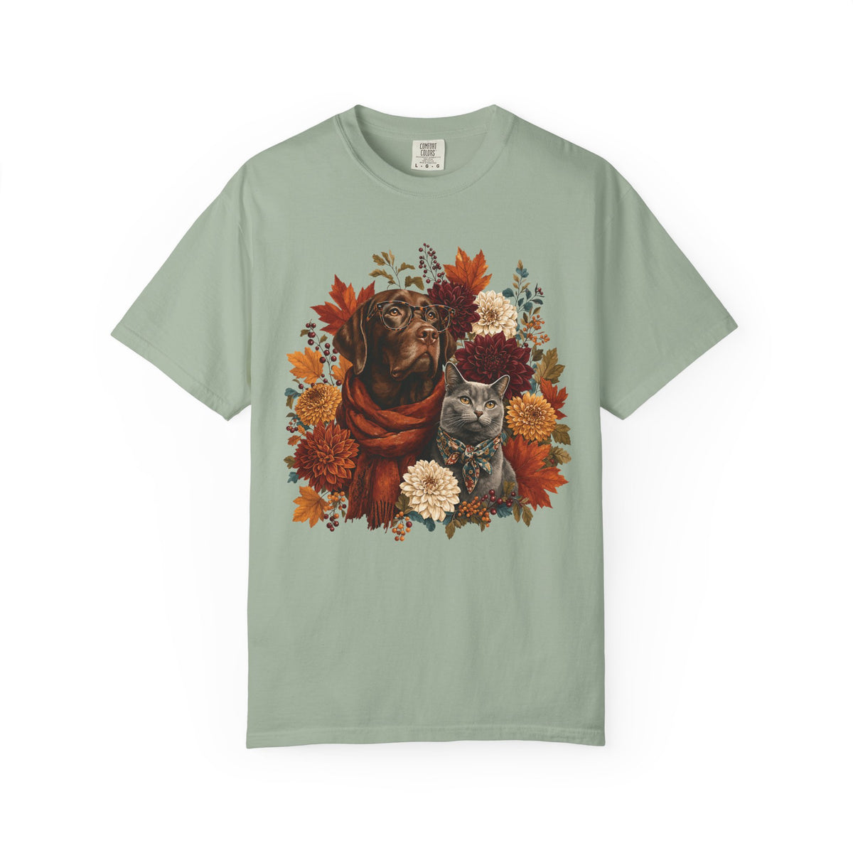 Autumn Dog & Cat T-Shirt – Vintage Floral Pet Lover Fall Graphic Tee