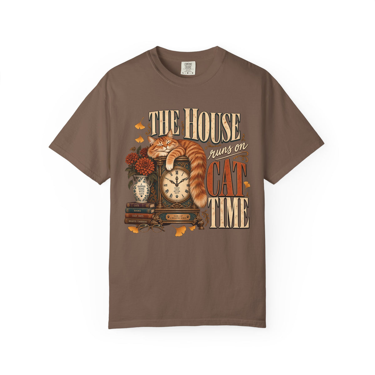 The House Runs on Cat Time T-Shirt – Vintage Ginger Cat Lover Tee