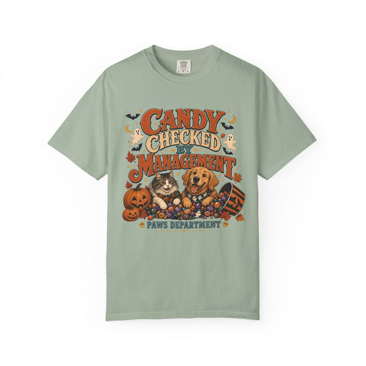 Candy Checked by Management Halloween T-Shirt | Funny Dog & Cat Halloween Shirt