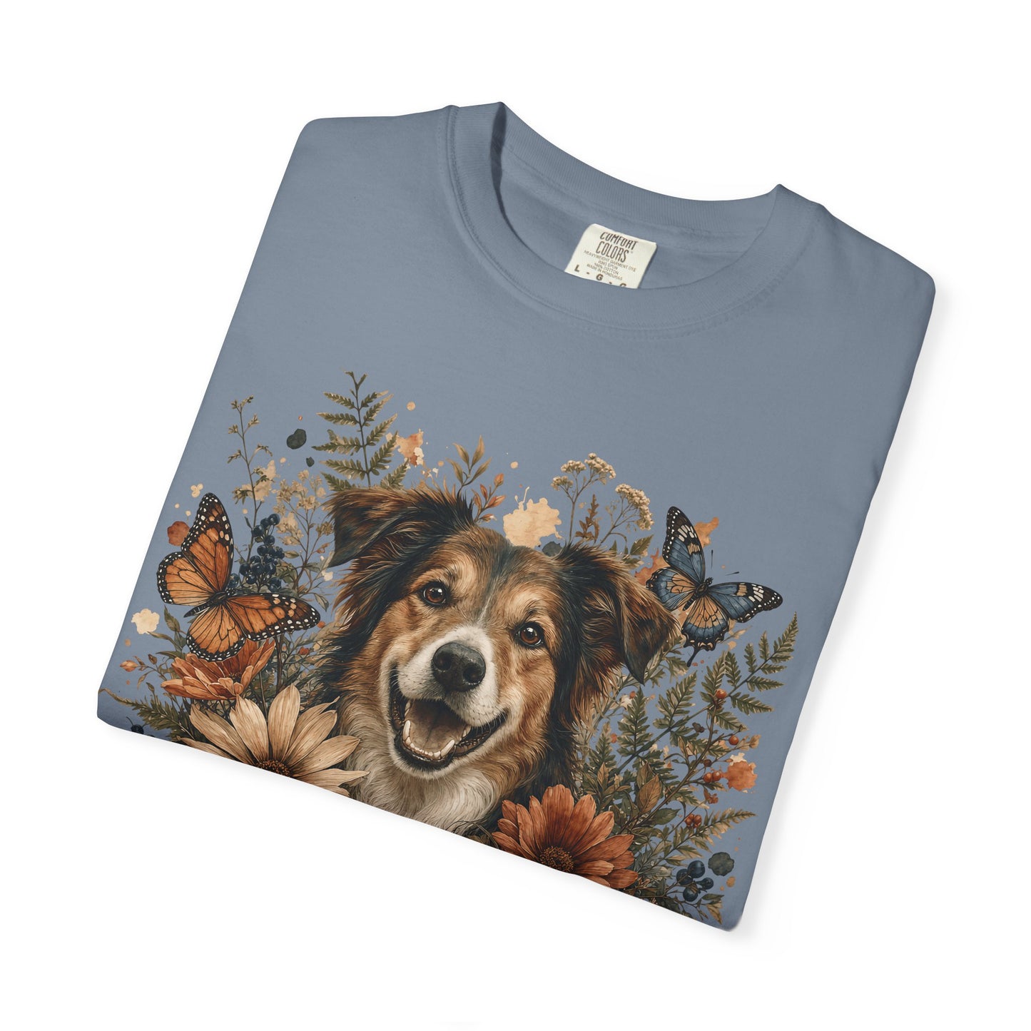 Floral Rescue Dog Portrait  — Cute Pet Lover T-Shirt