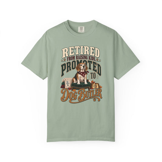 Retired From Raising Kids Promoted to Dog Butler T-Shirt – Funny Empty Nester Gift