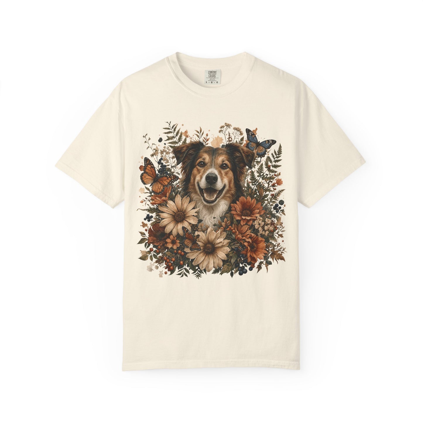 Floral Rescue Dog Portrait  — Cute Pet Lover T-Shirt