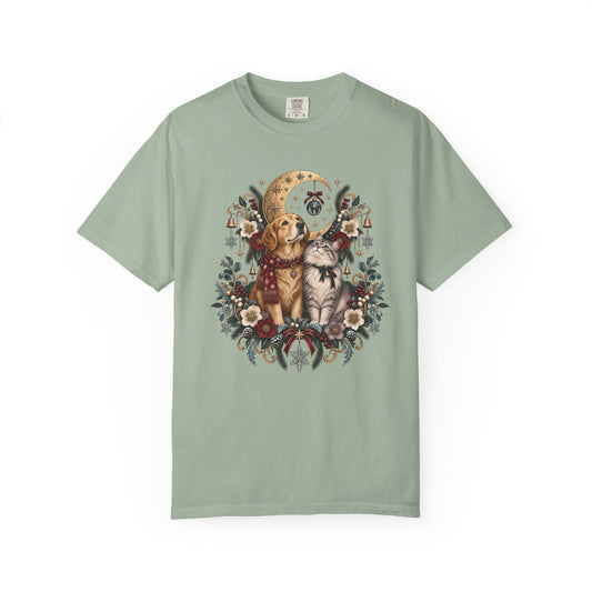 Christmas Moon Dog & Cat T-Shirt – Celestial Winter Pet Lover Tee