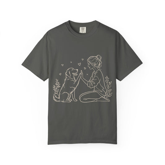 Minimalist Woman and Dog High Five - Cute Pet Lover T-Shirt