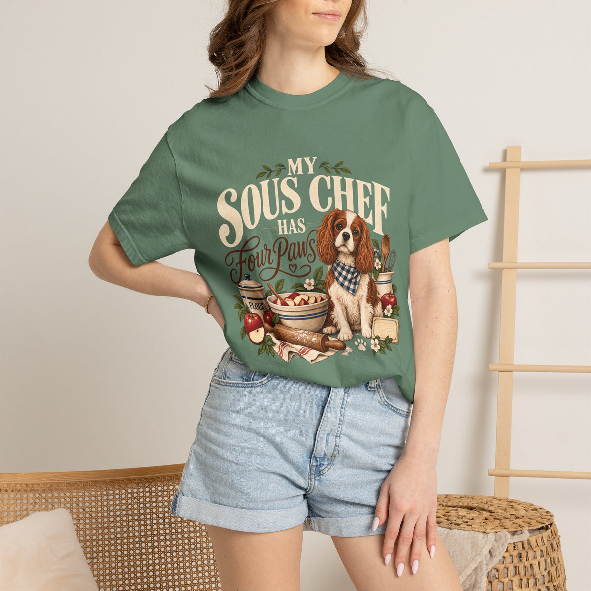 My Sous Chef Has Four Paws T-Shirt – Funny Dog Mom Baking Tee