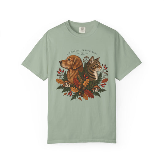 A House Full of Heartbeats T-Shirt – Botanical Dog & Cat Pet Lover Tee