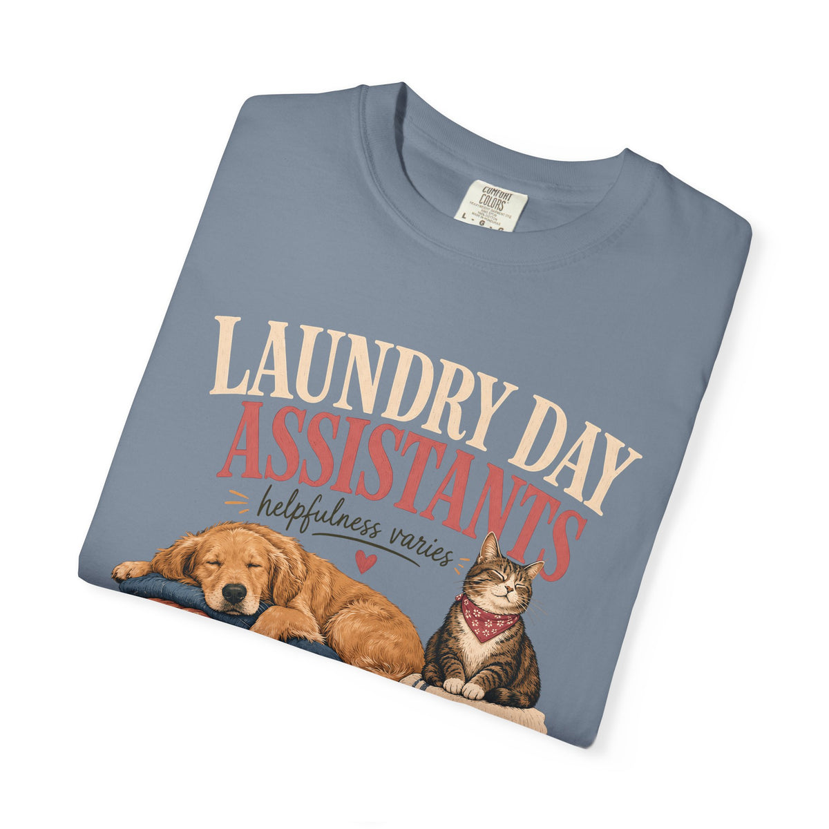 Laundry Day Assistants T-Shirt – Cute Dogs & Cat on Folded Clothes