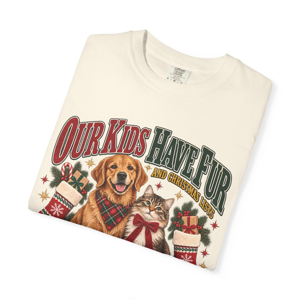 Our Kids Have Fur and Christmas Lists T-Shirt – Funny Pet Parent Christmas Tee