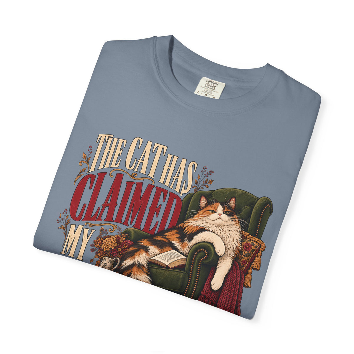 The Cat Has Claimed My Reading Chair T-Shirt – Funny Cat Book Lover Tee