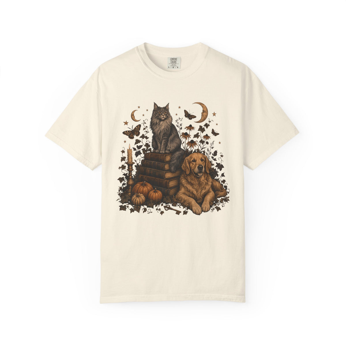 Cozy Autumn Dog & Cat T-Shirt – Dark Academia Pet Lover Tee