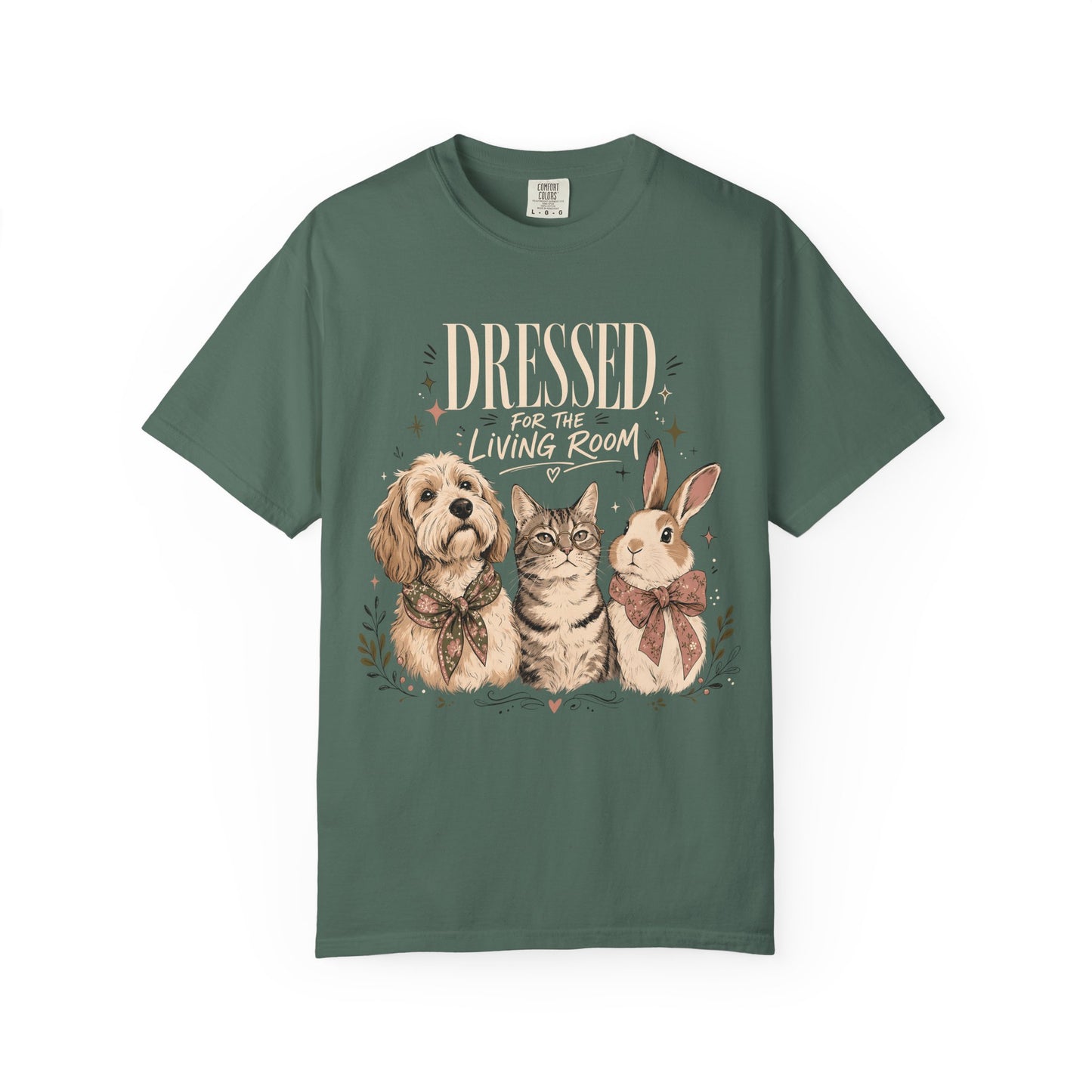 "Dressed for the Living Room" Dog, Cat & Bunny T-Shirt