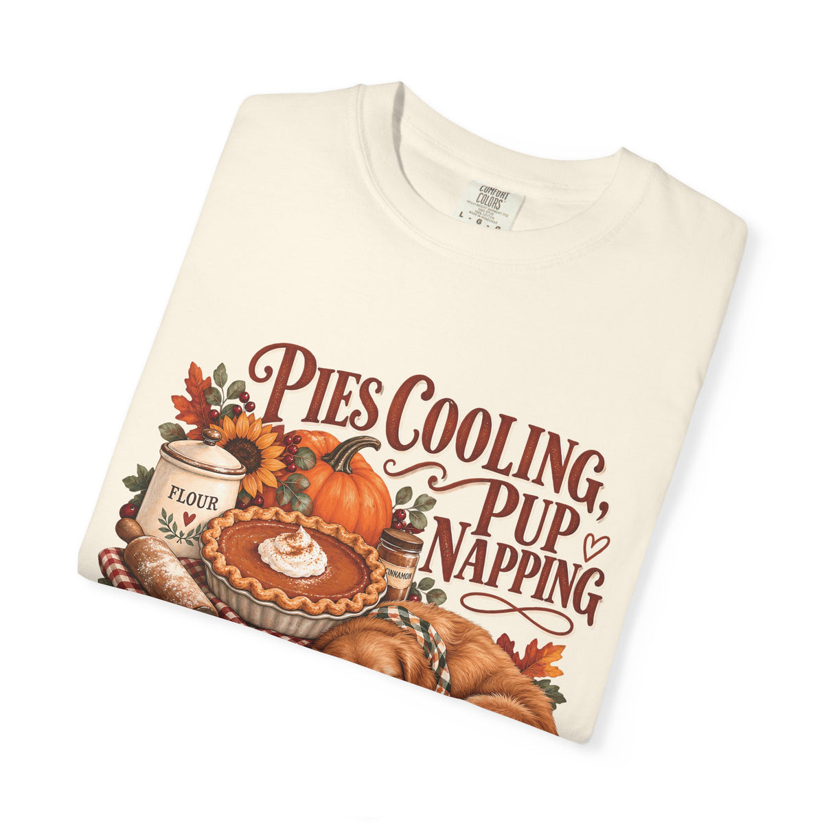 Pies Cooling Pup Napping T-Shirt – Cozy Autumn Dog Lover Tee