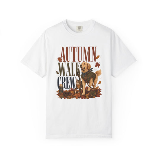 Autumn Walk Crew T-Shirt – Fall Dog & Cat Pet Lover Graphic Tee