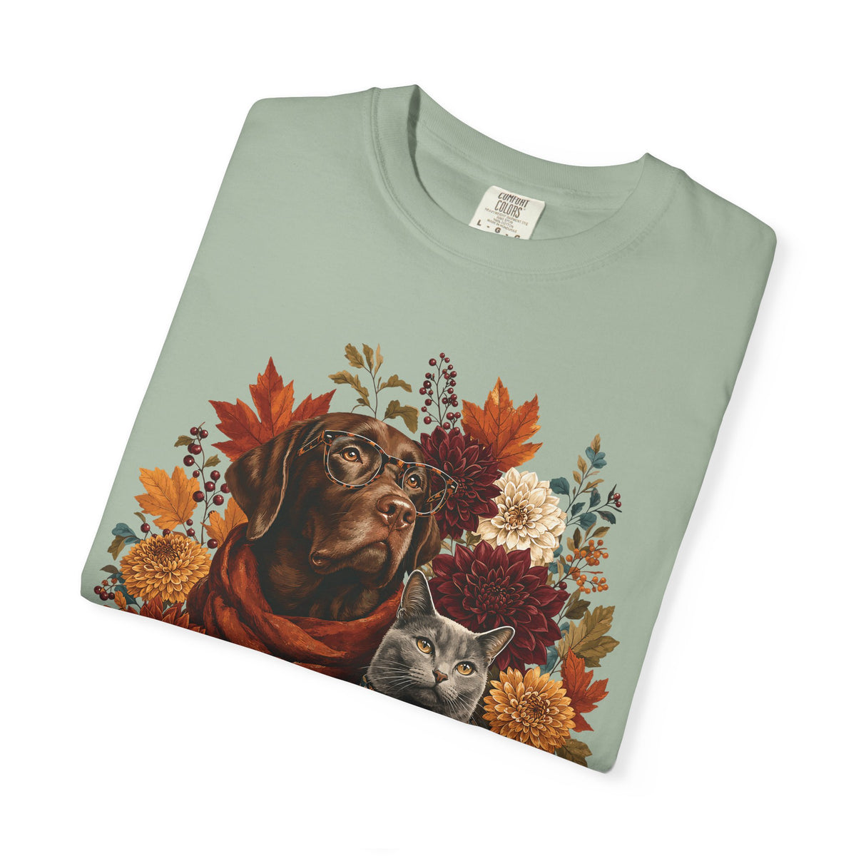 Autumn Dog & Cat T-Shirt – Vintage Floral Pet Lover Fall Graphic Tee