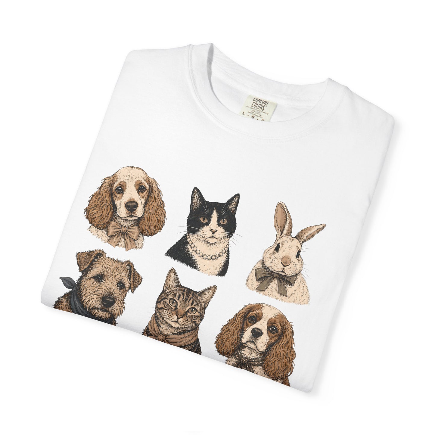 Dapper Pets Portrait Collection T-Shirt – Dogs, Cats & Bunny in Bow Ties & Bandanas