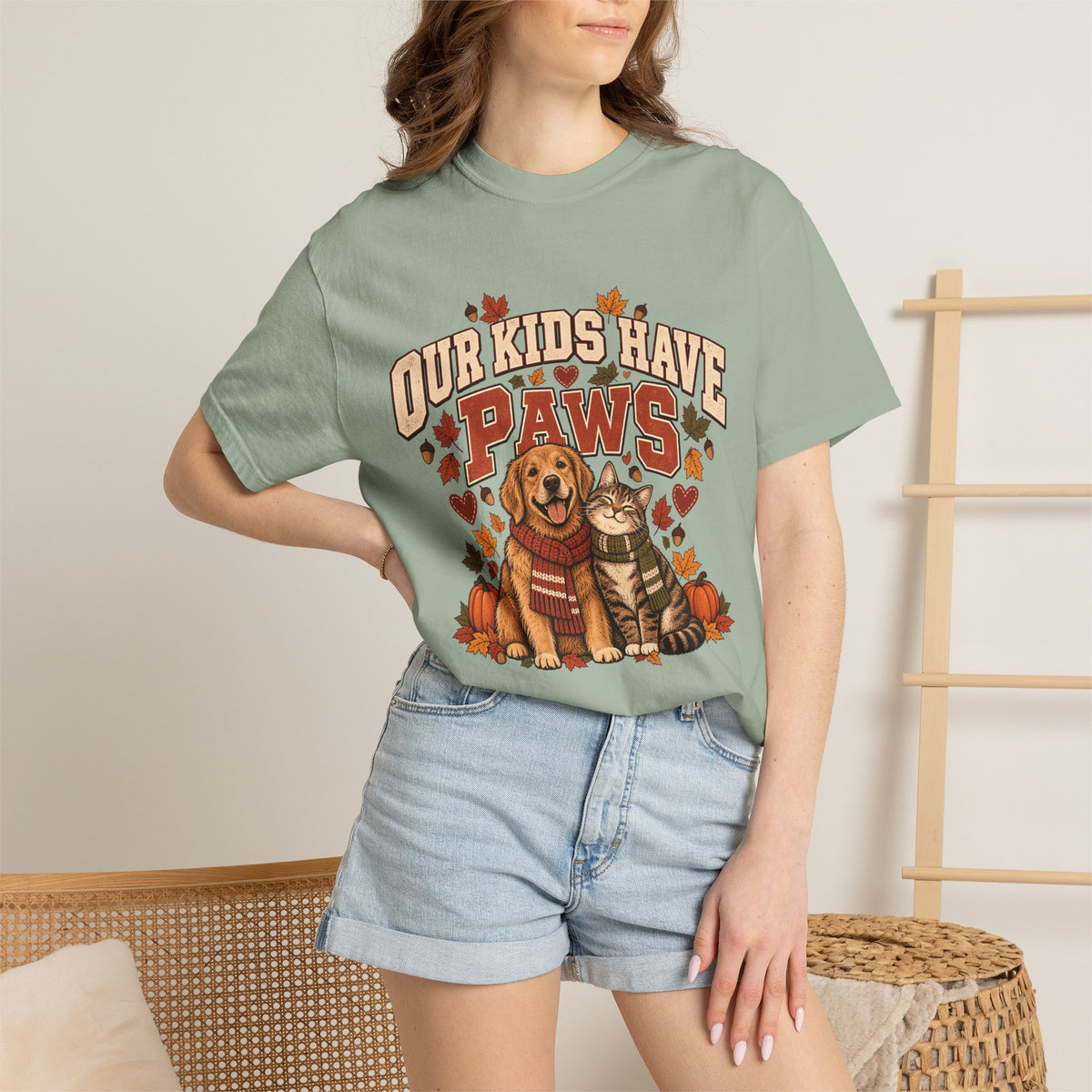 Our Kids Have Paws T-Shirt – Autumn Dog & Cat Pet Parent Tee