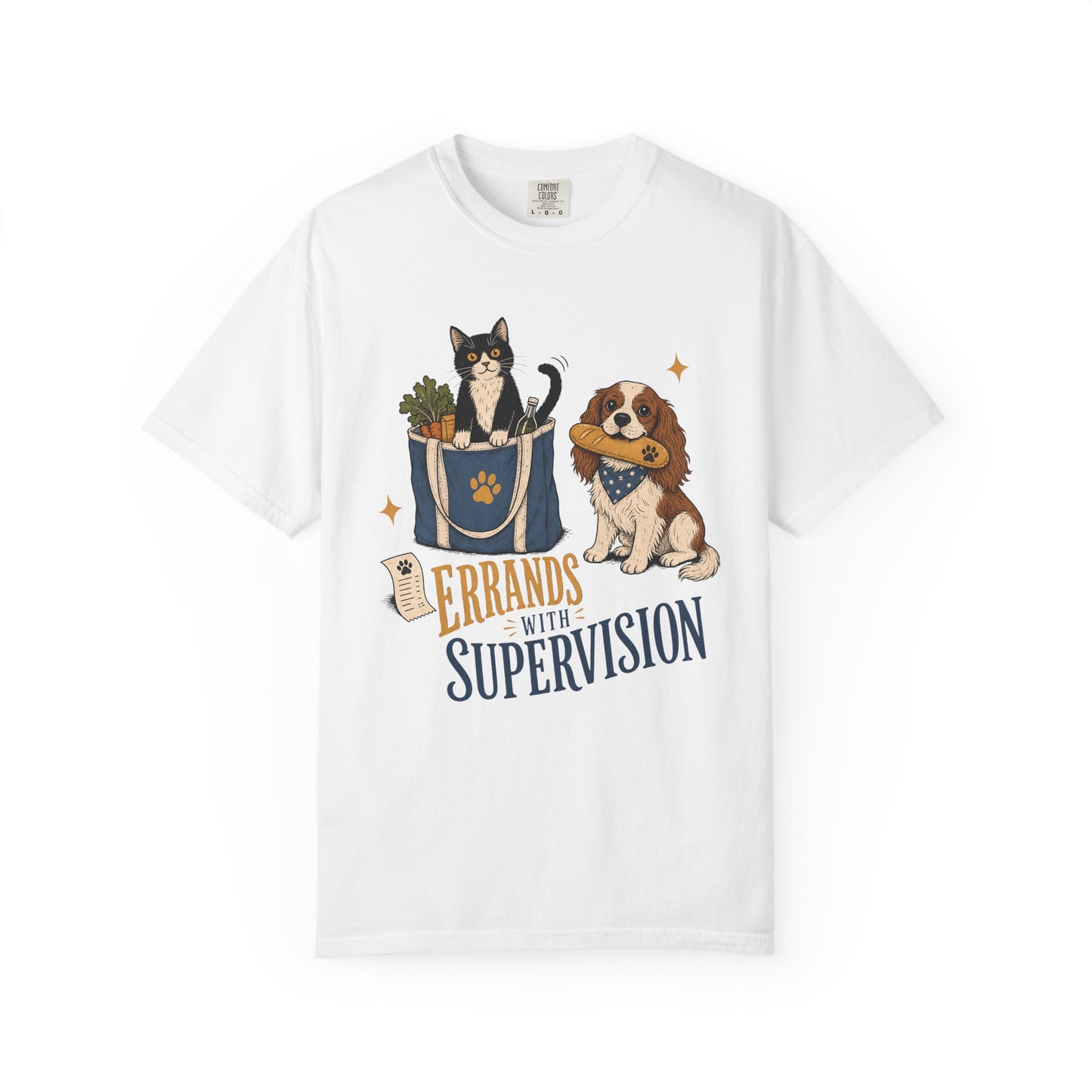 "Errands With Supervision" Funny Grocery Shopping Cat & Dog T-Shirt