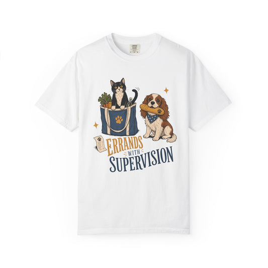 "Errands With Supervision" Funny Grocery Shopping Cat & Dog T-Shirt