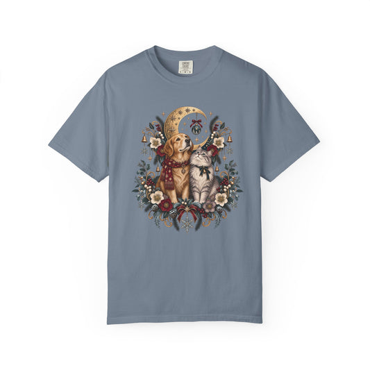 Christmas Moon Dog & Cat T-Shirt – Celestial Winter Pet Lover Tee